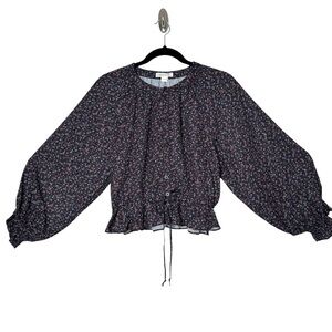 Outerknown Ditzy Floral Poet Sleeve Peplum Blouse Romantic Prairiecore Cottage